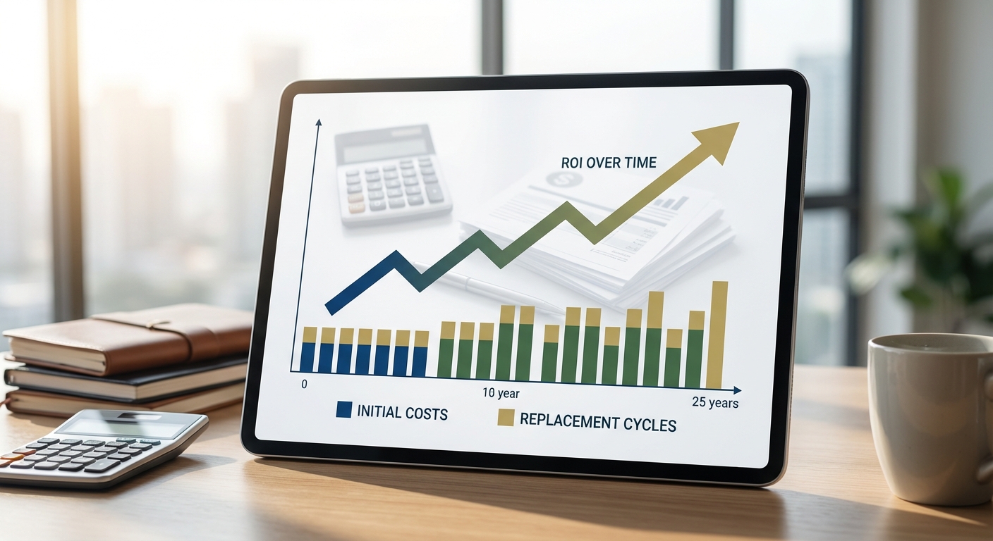 Financial analysis showing total cost of inverter ownership over 25-year solar system lifetime with replacement cycles