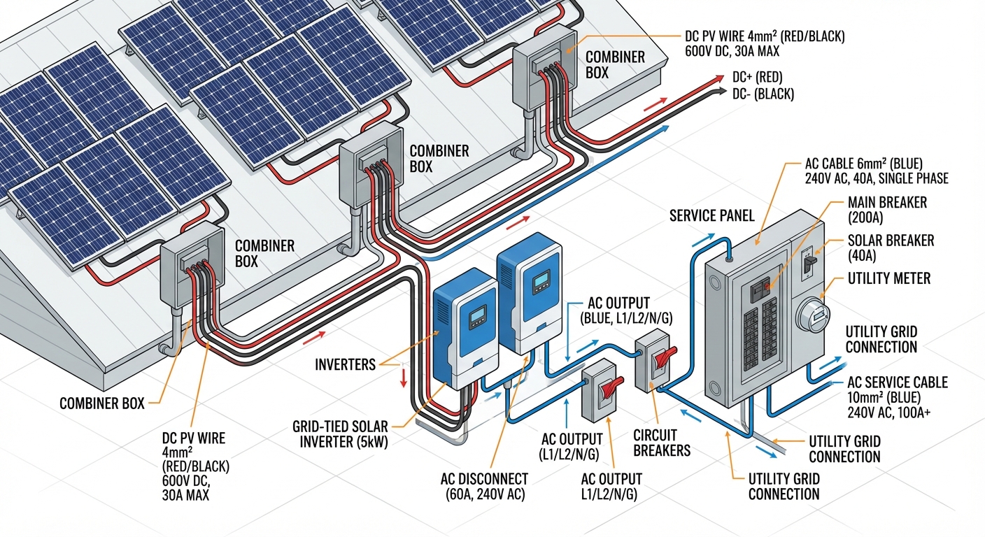 Solar electrical system design accuracy validation showing proper component sizing and configuration