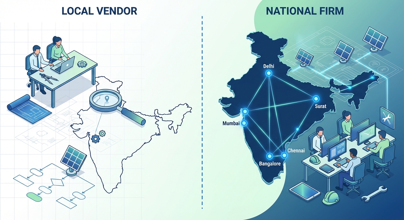 Design vendors India landscape showing local and national solar engineering firms across major cities