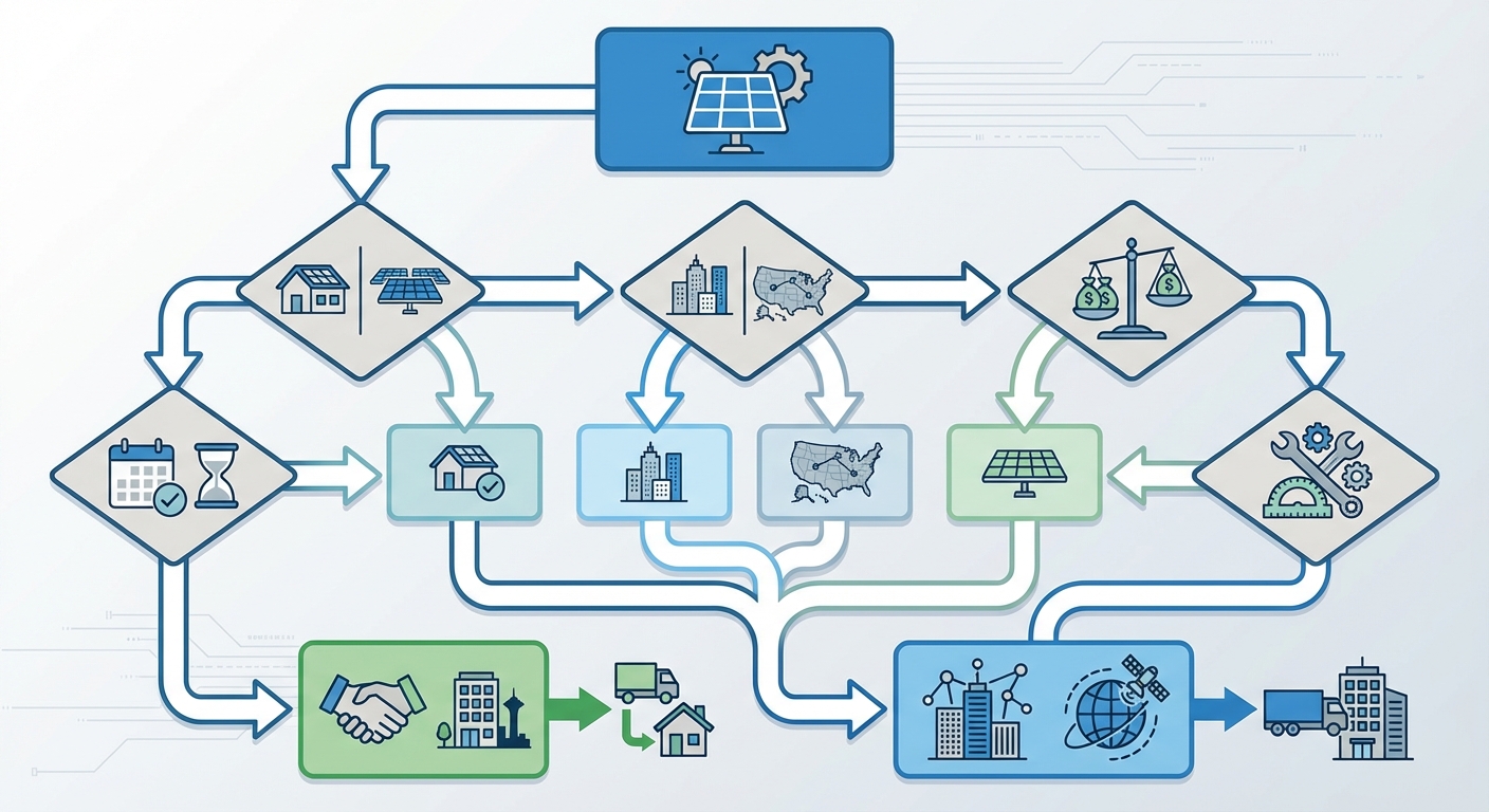 Decision framework flowchart for solar EPCs choosing between local and national design vendors India