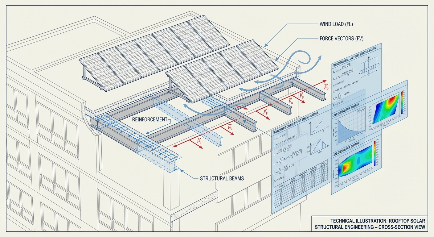 Structural engineering analysis for solar permits showing roof load calculations and mounting design