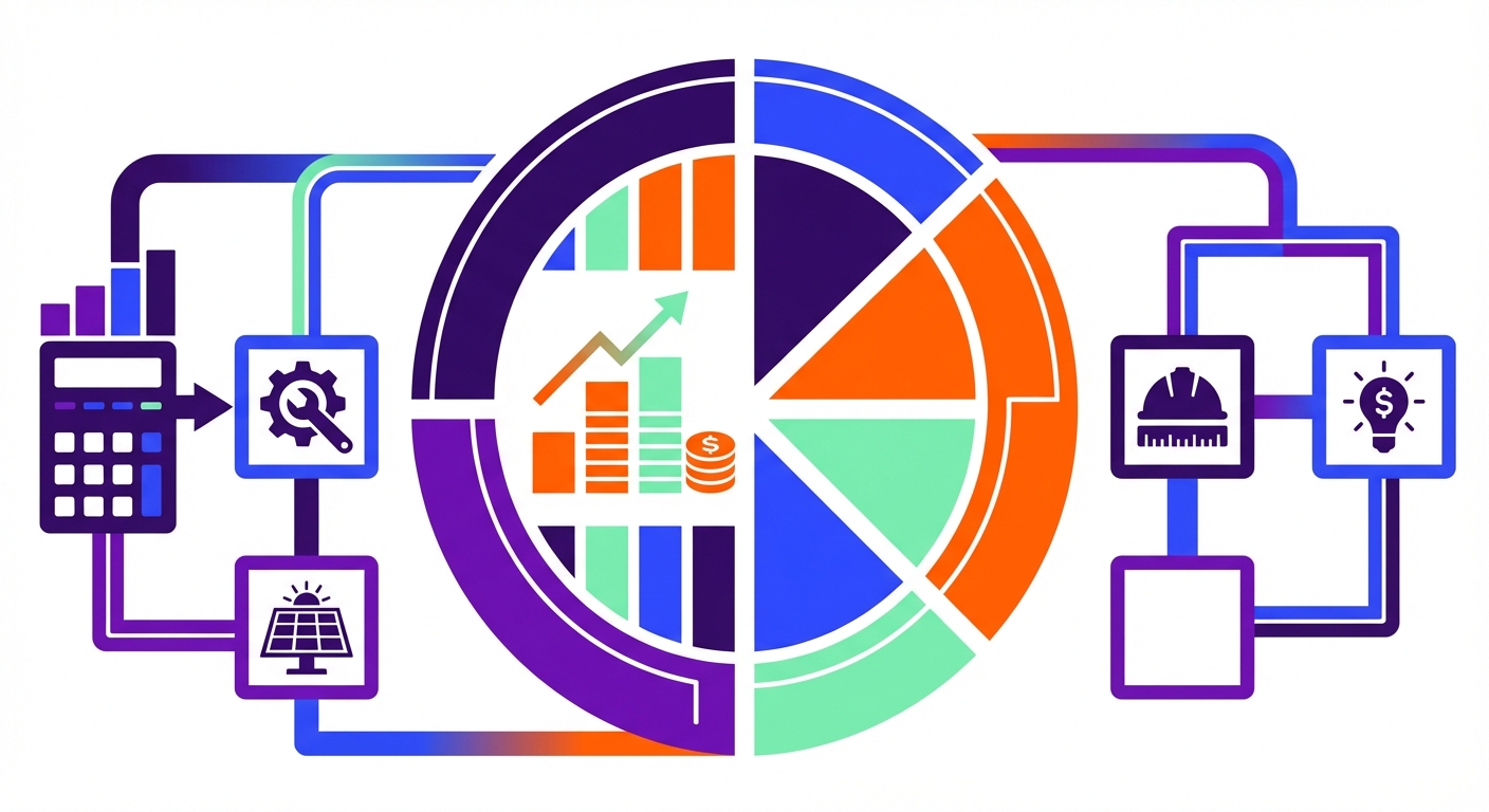 Complete solar engineering cost breakdown calculator showing all components for MW-scale projects
