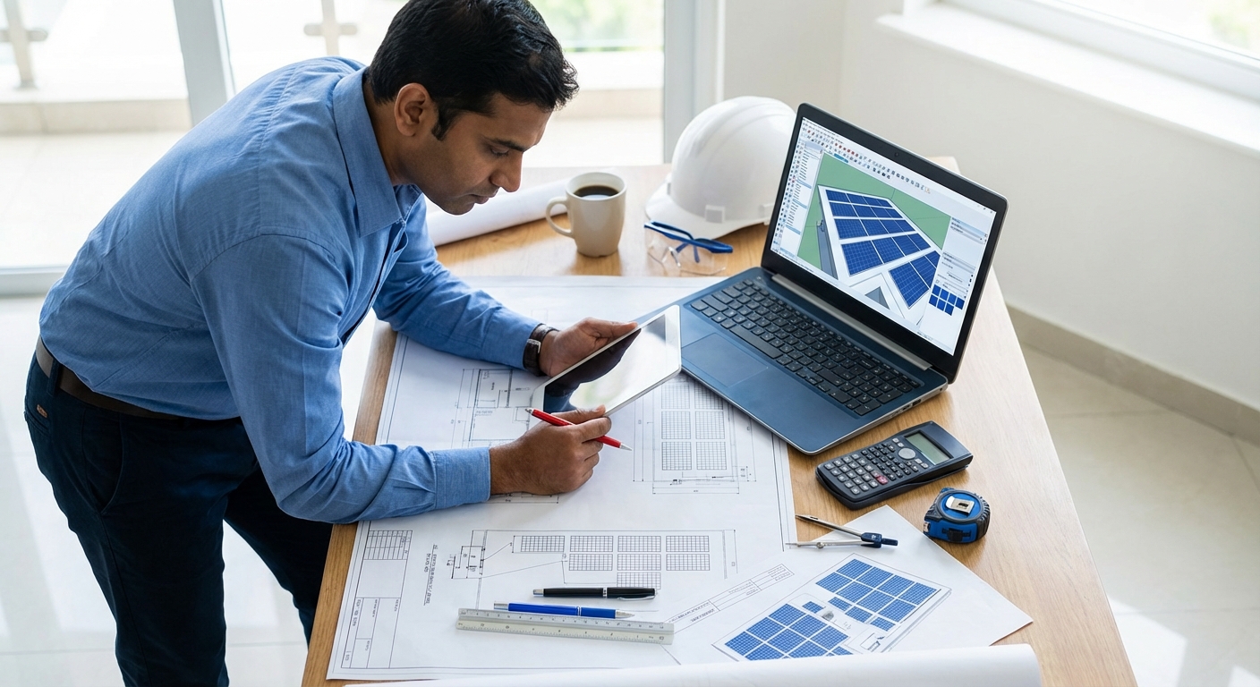 Solar engineering design quality assessment with technical drawings and evaluation process