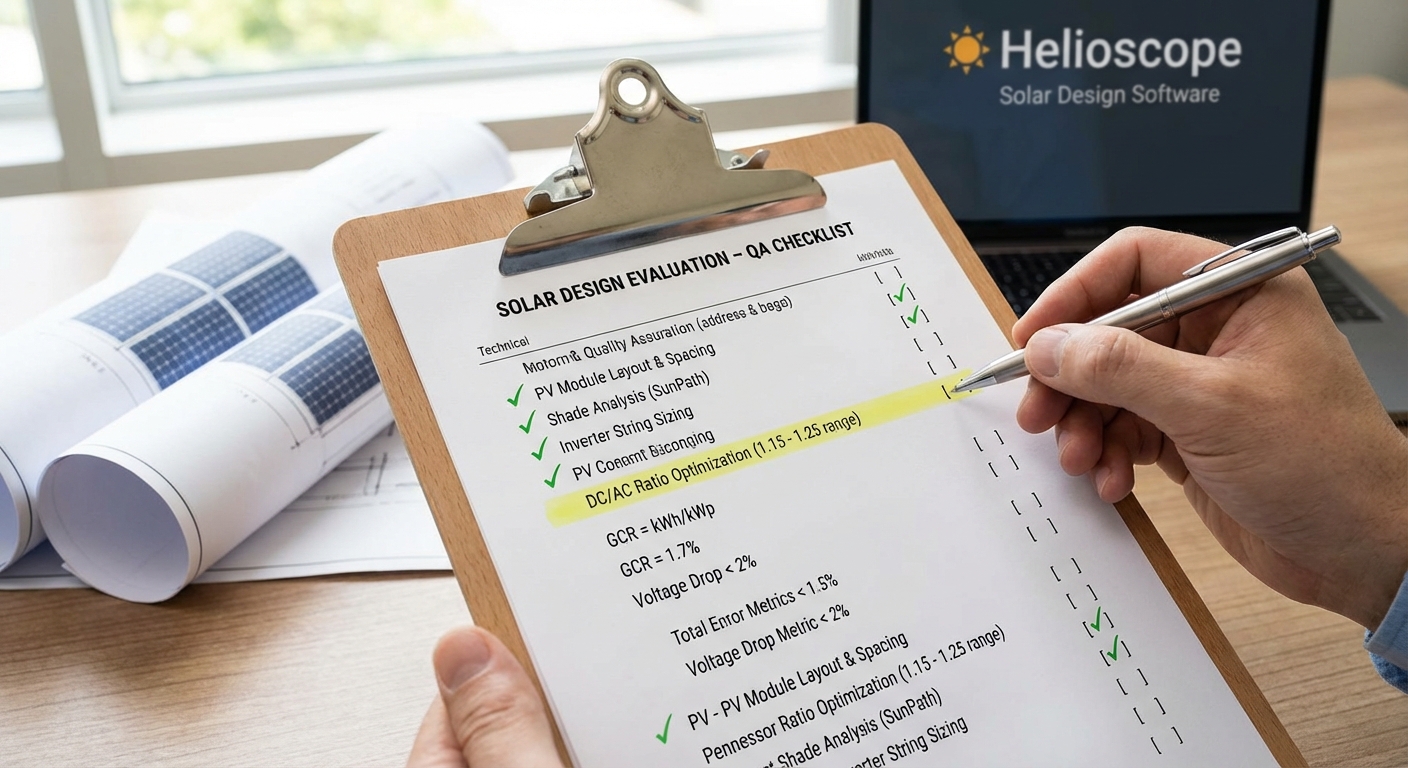Design quality checklist and evaluation framework for solar EPC companies with technical assessment criteria
