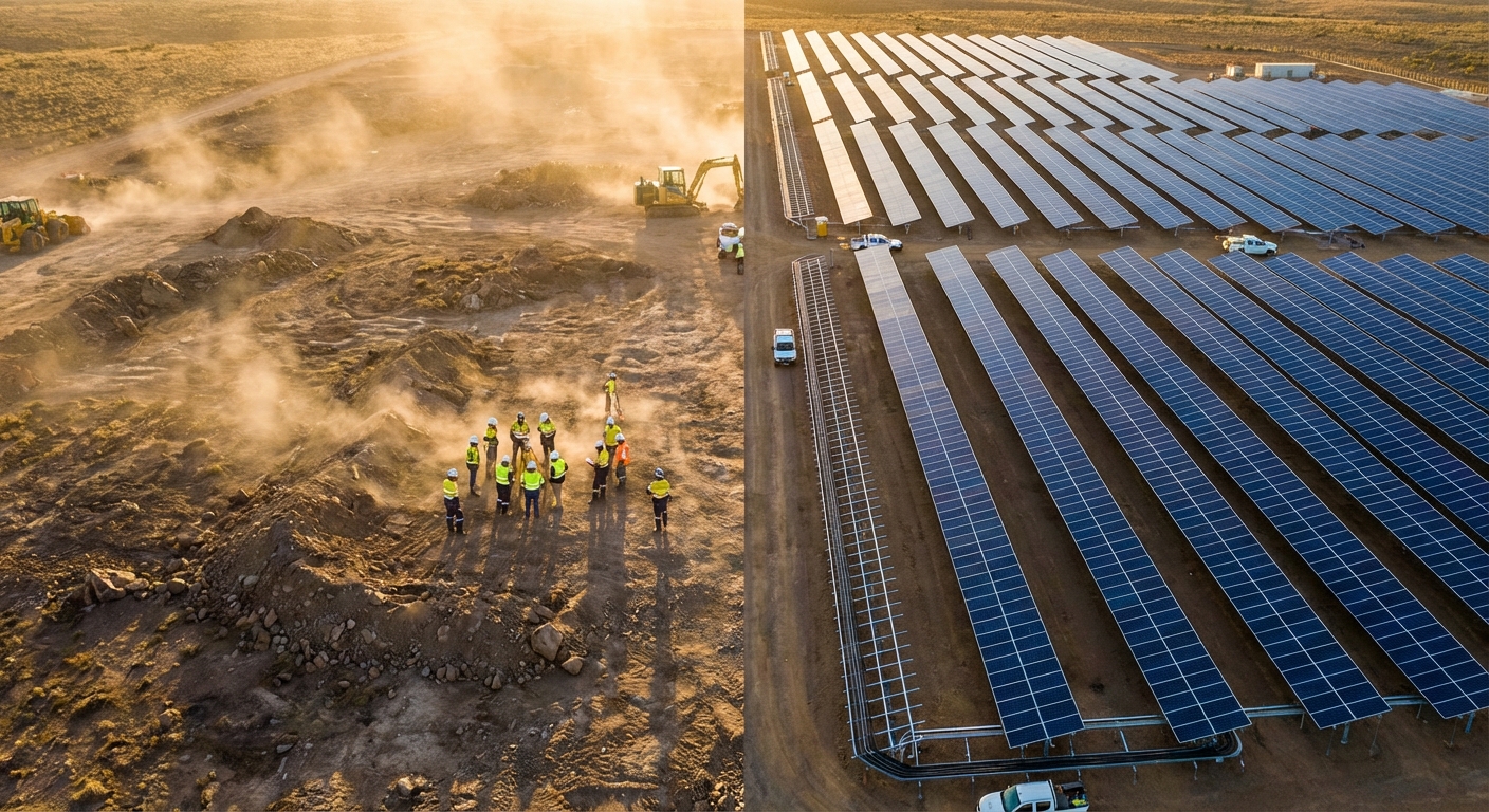 Solar installation India transformation showing challenging site conditions converted to successful solar project through professional design services