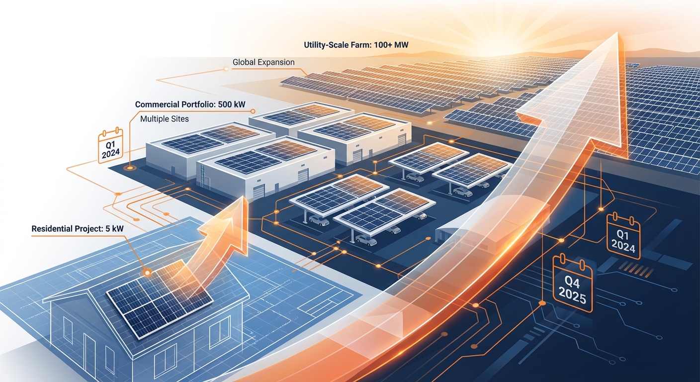 Scalability and timeline efficiency comparison for solar design projects from small rooftop to large-scale megawatt installations
