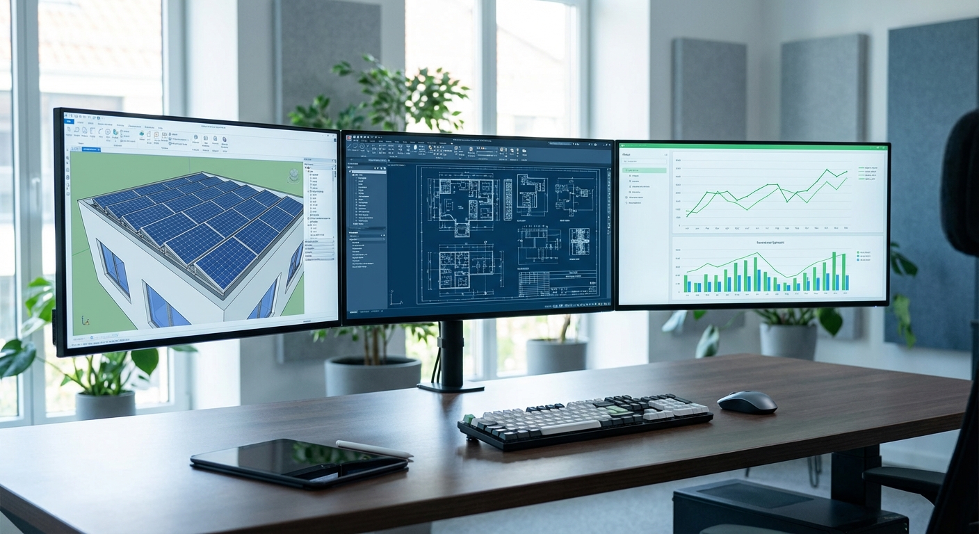 Solar design software capabilities showing technical tools for design partner evaluation