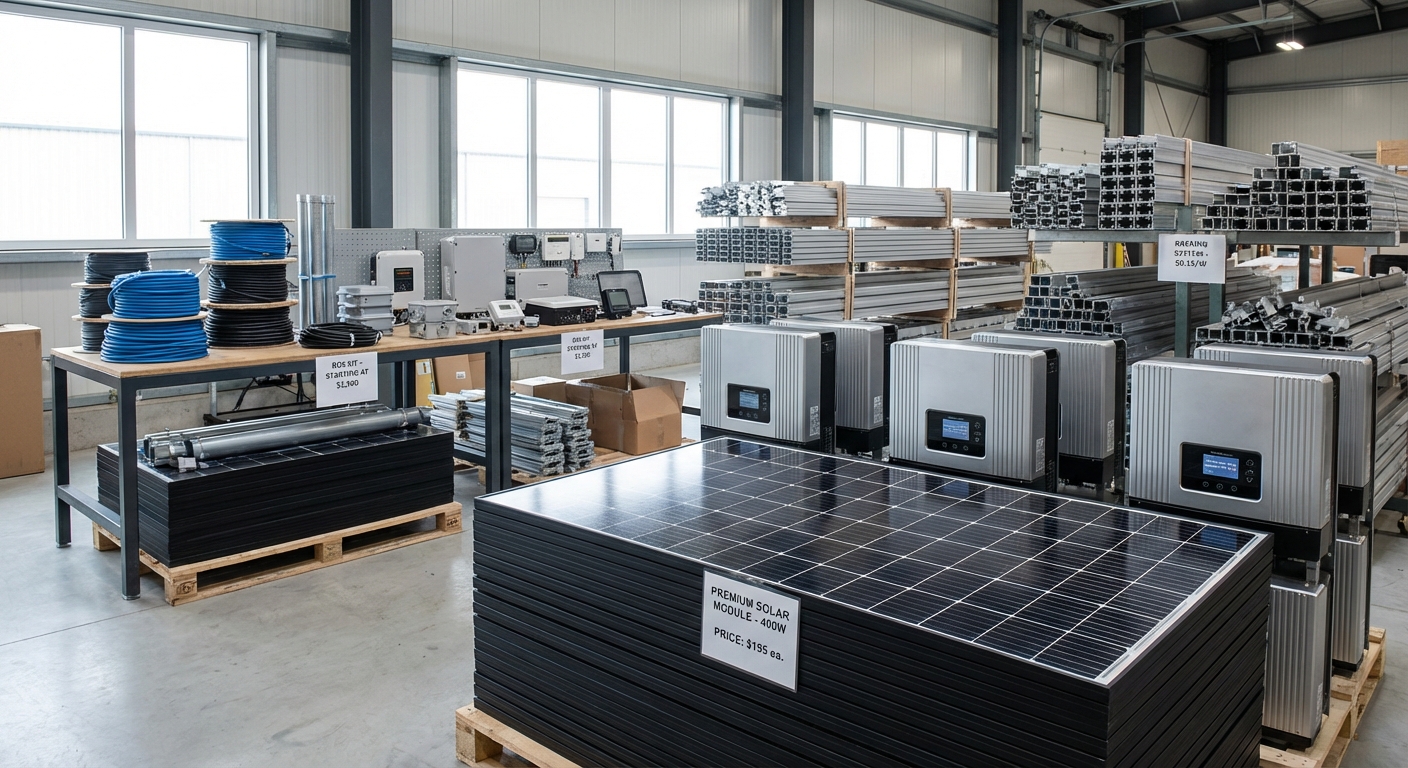 Solar project cost breakdown showing equipment including panels, inverters, and mounting structures