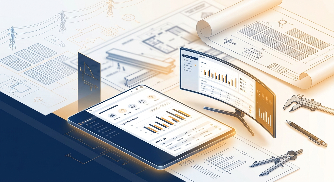 Hourly billing model for solar design pricing showing time tracking and engineering cost management