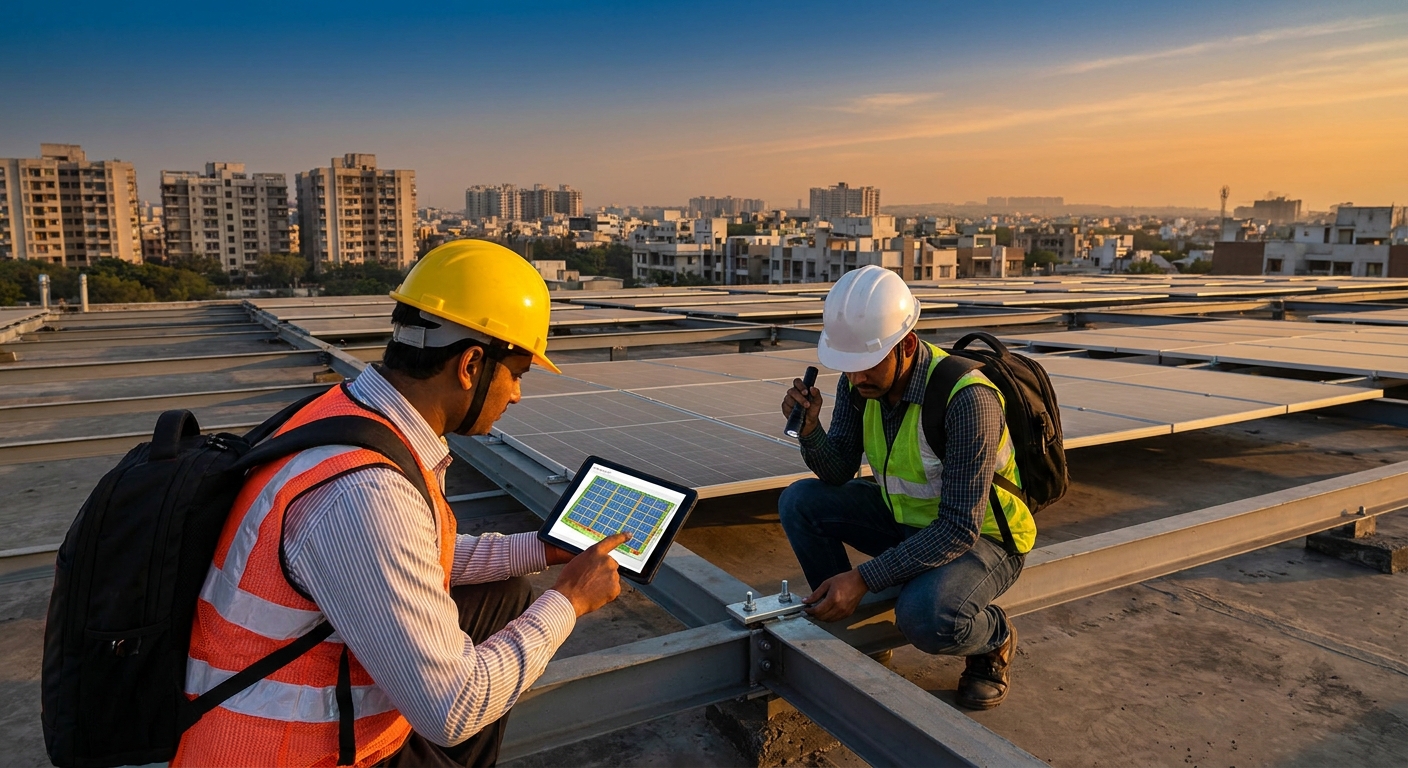 Solar engineers conducting thorough site survey for design timelines India project