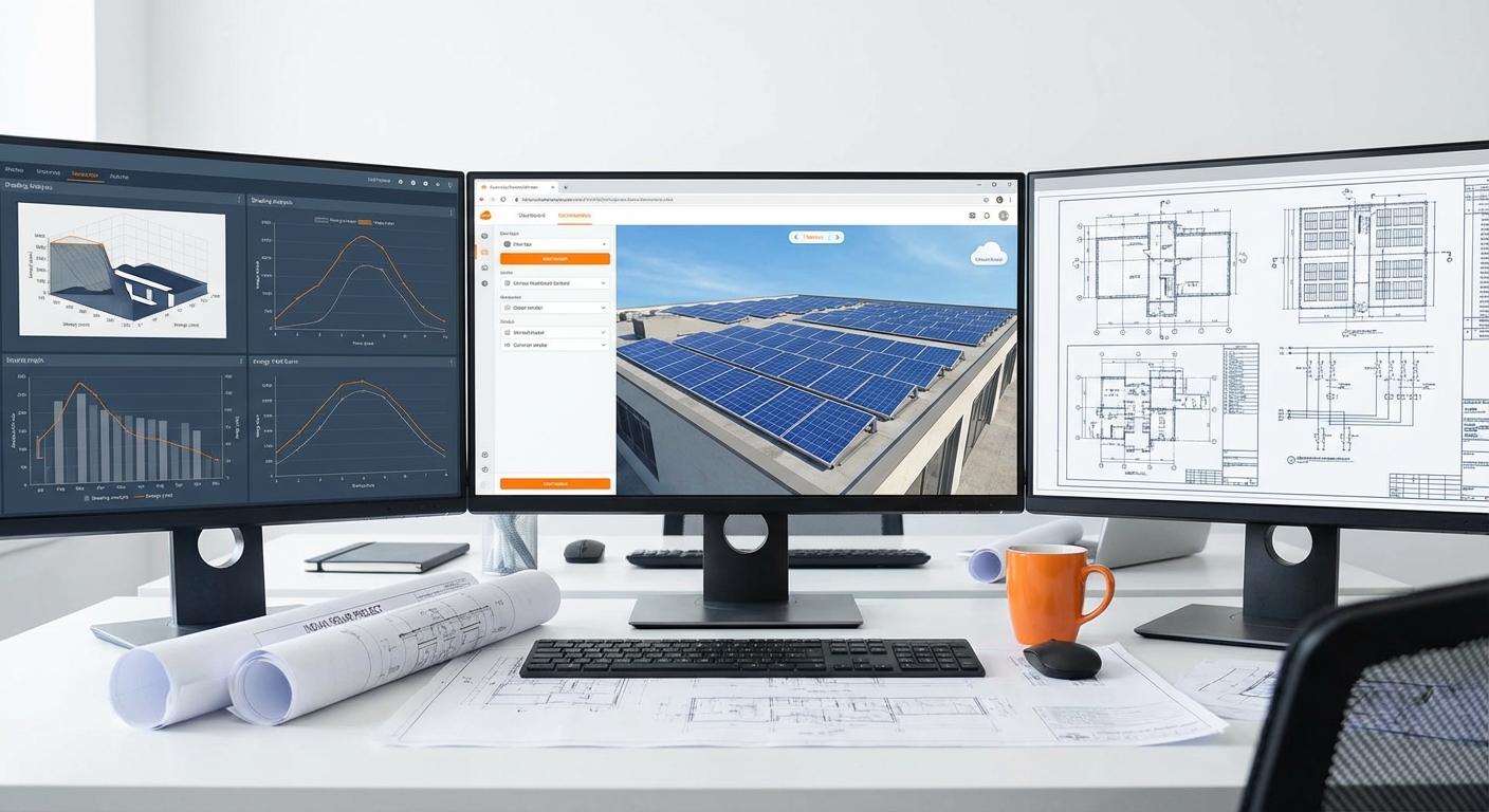 solar design software comparison showing PVsyst HelioScope and AutoCAD interfaces for Indian EPC projects