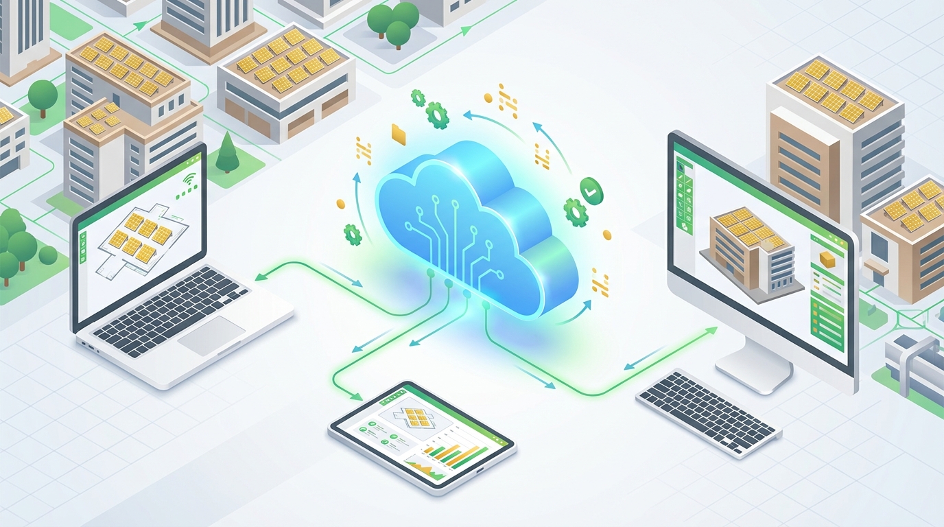 cloud-based solar design software workflow showing team collaboration and accessibility features