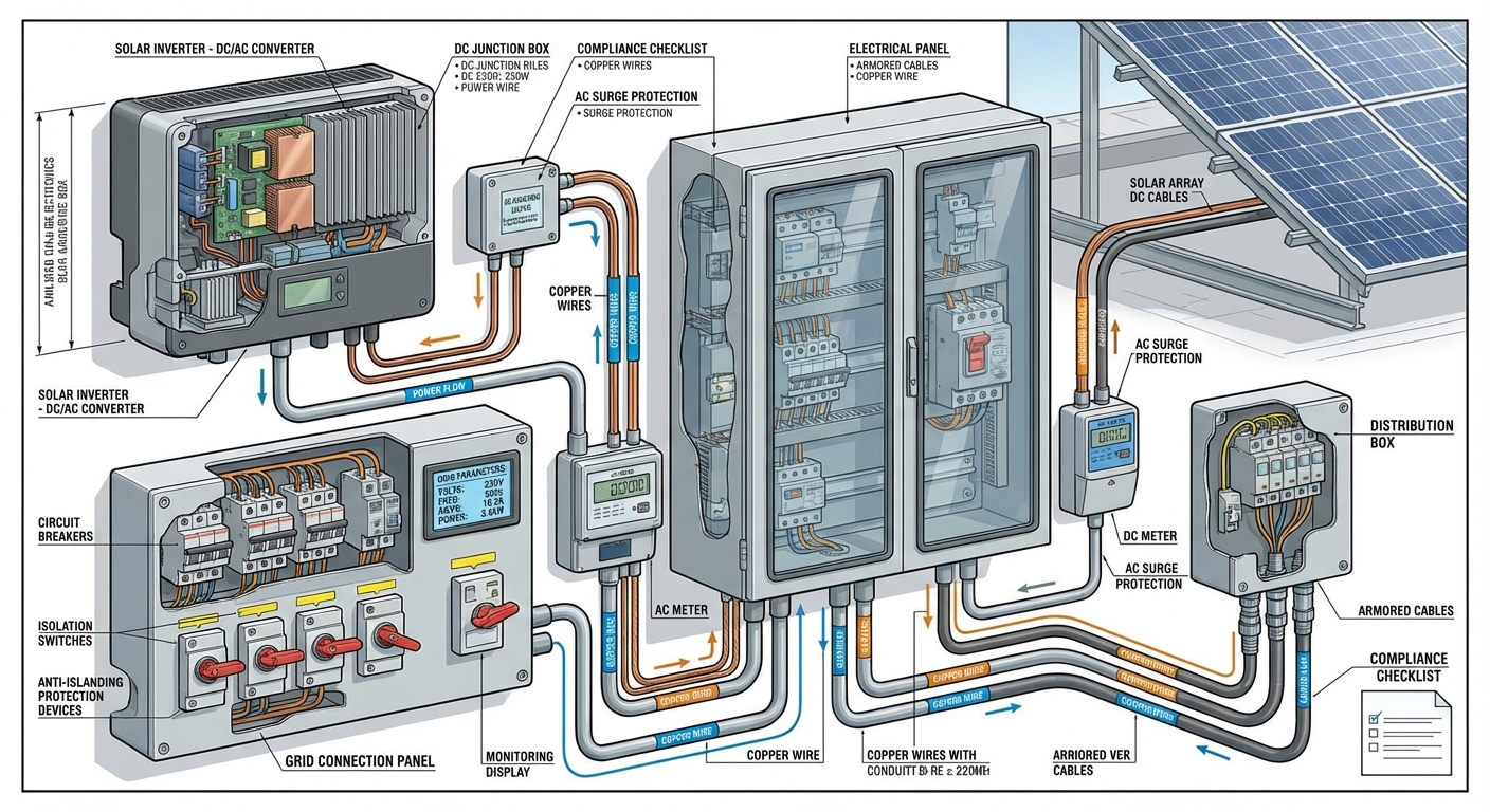 Ground-mount solar farm in India showing environmental compliance with preserved vegetation and natural landscape integration