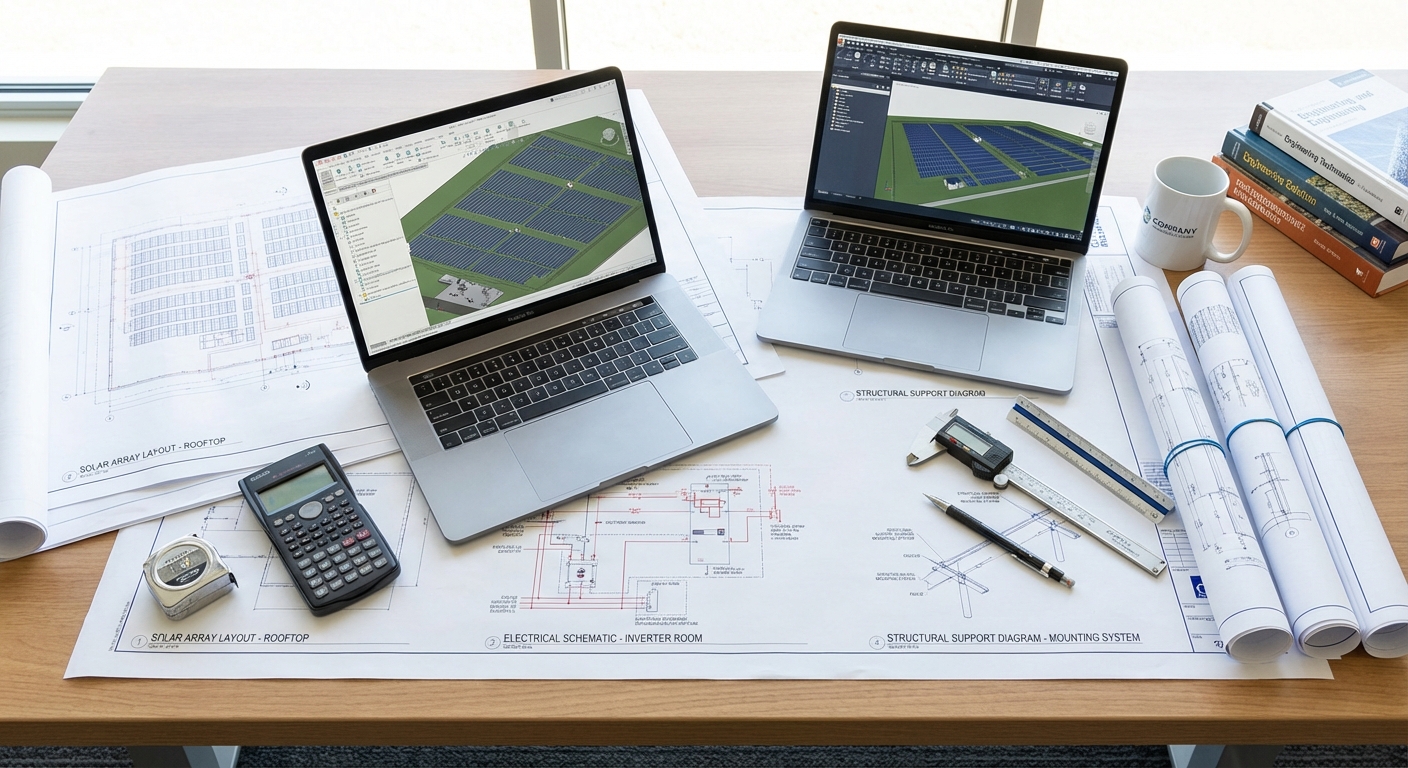Professional solar permit design documentation with engineering drawings and technical specifications
