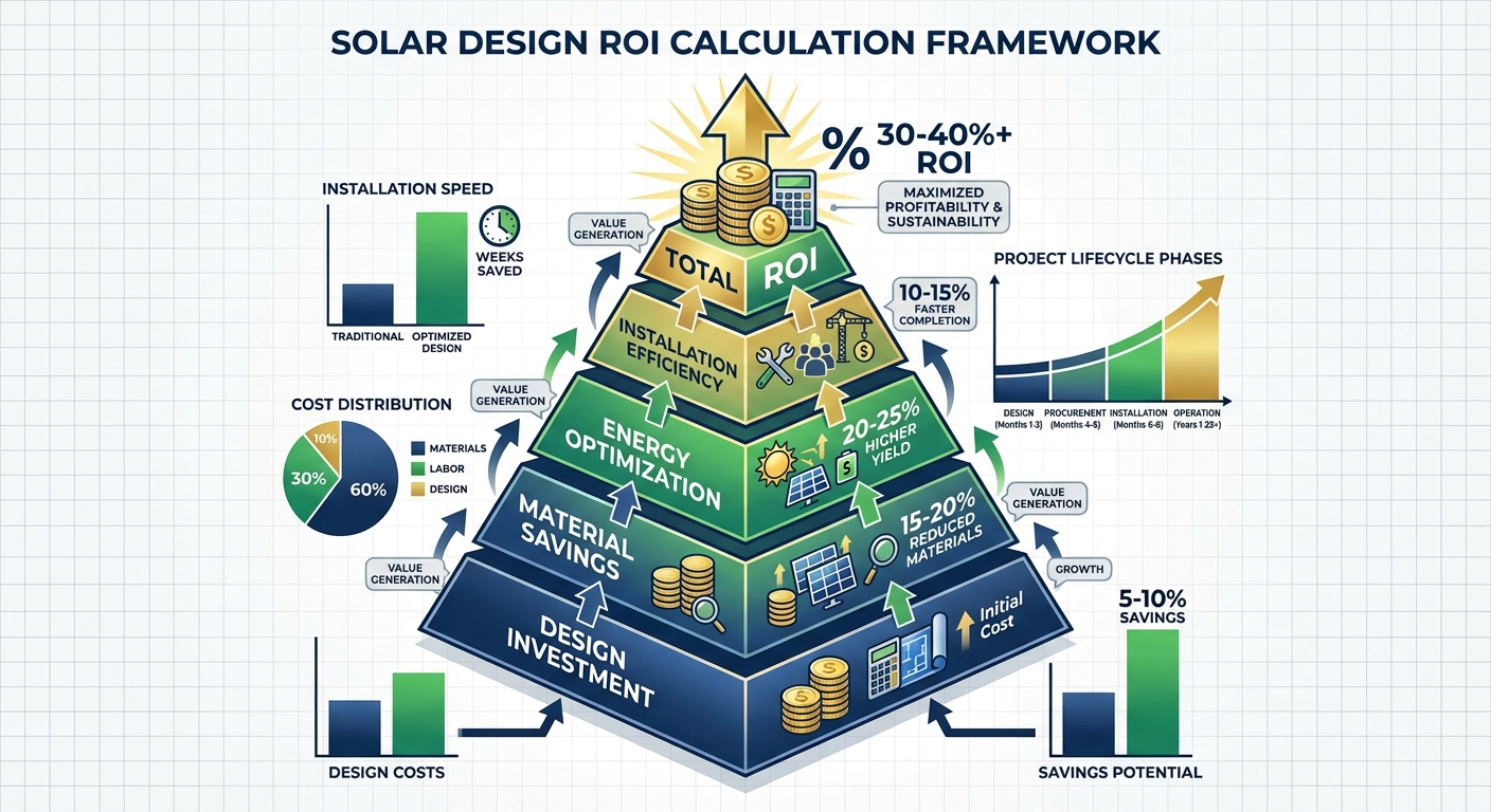 Complete design ROI calculation framework showing cost-benefit analysis for solar engineering design services