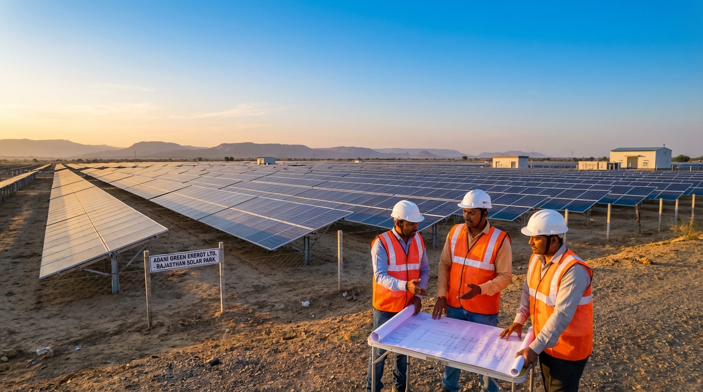 Solar EPC companies India landscape showing large-scale installations with engineering professionals