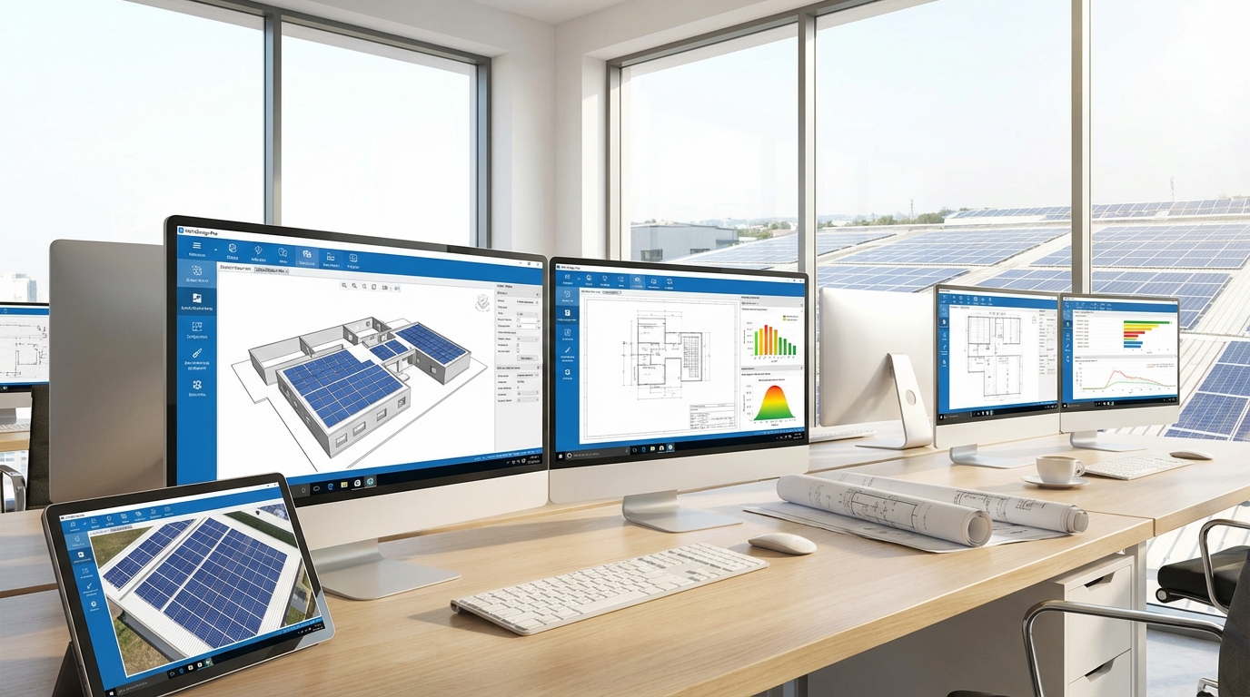 Solar design software India workspace showing engineering tools and project interfaces