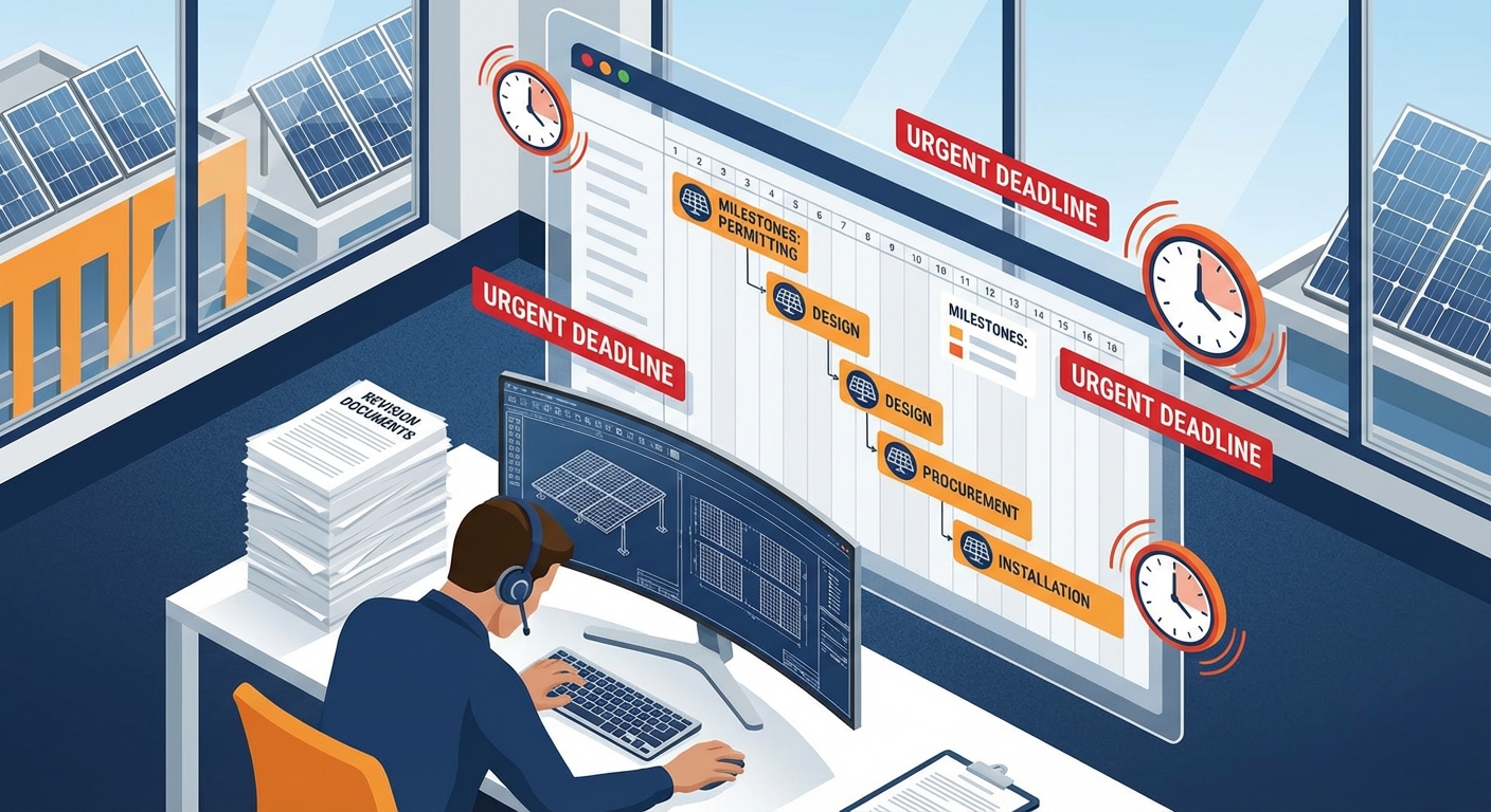 Project timeline pressure and deadline stress in solar design work environment