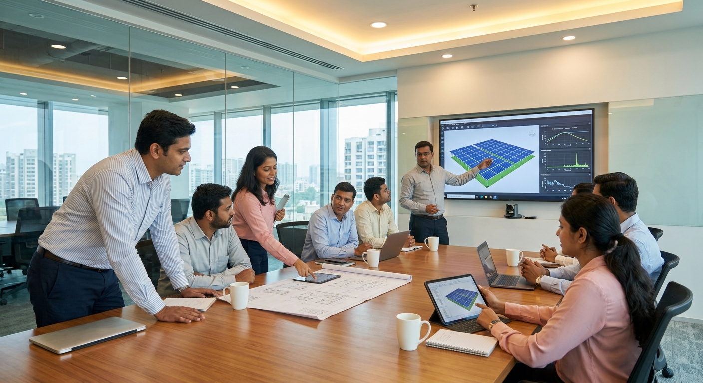 Solar EPC company evaluating design accuracy standards with engineering consultancy team