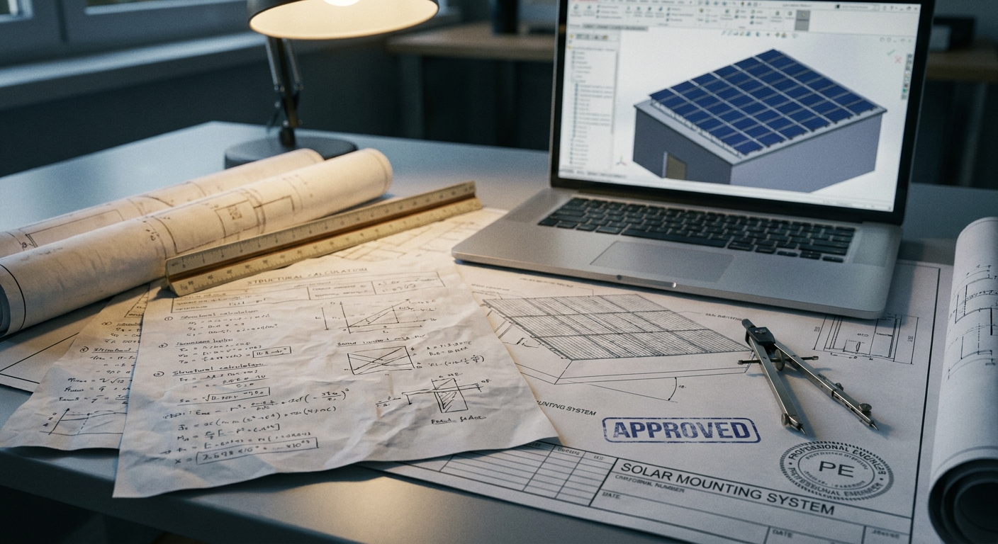 Solar structural design engineering documentation and stamped drawings for EPC project approval