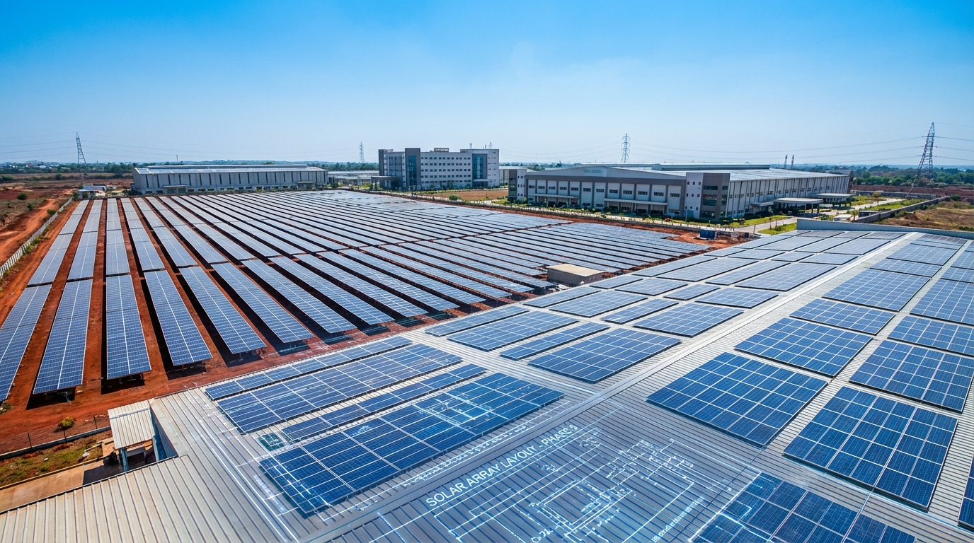 MW design India megawatt-scale commercial solar installation with engineering blueprints