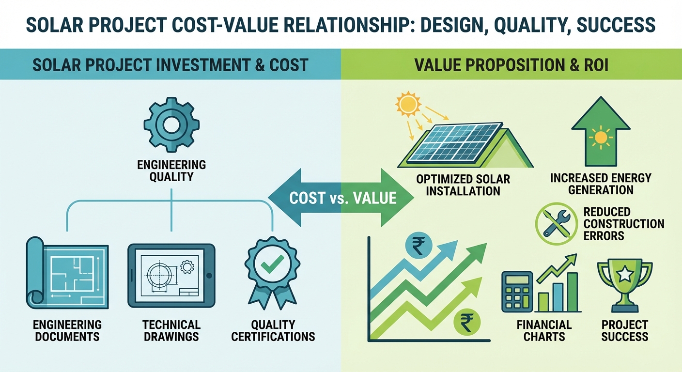 Solar design cost and engineering cost ROI analysis for MW scale projects in India
