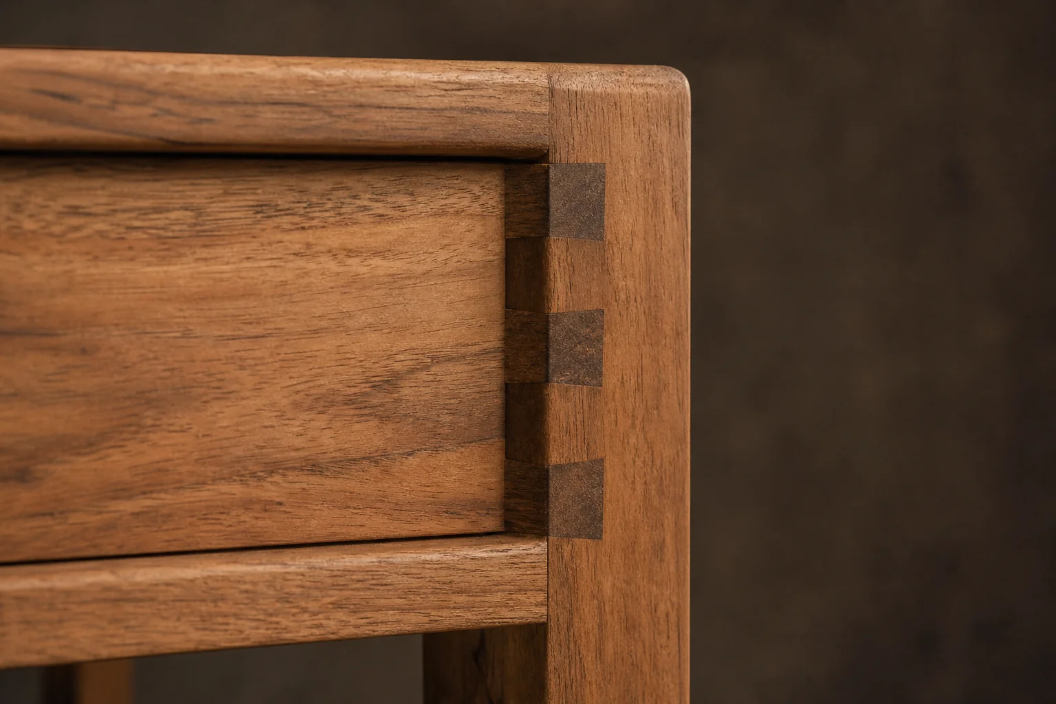 Solid Teak Wood Furniture in Bengaluru: Buyer's Guide 2026 2 Close-up of genuine solid teak wood grain and joinery detail on furniture corner