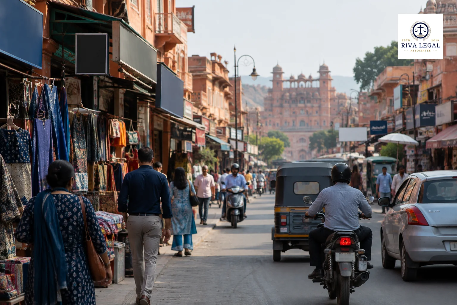 Row of recognisable retail storefront signboards on a busy Indian market street, illustrating brand recognition