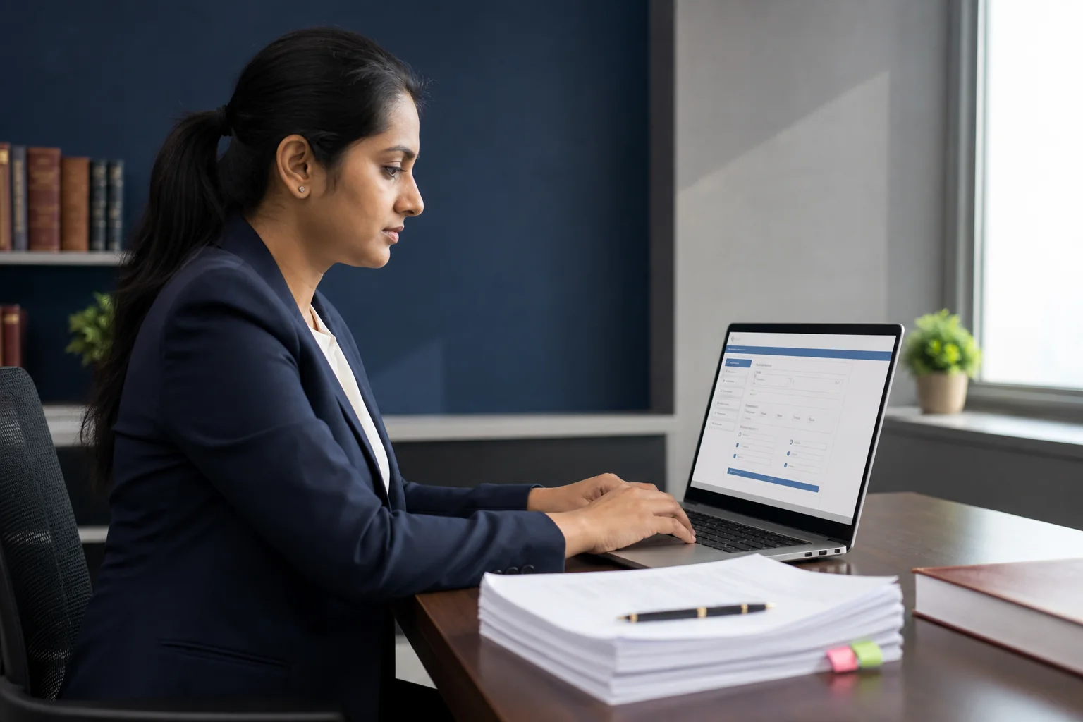 Professional filing a trademark application form online through the IP India portal for a startup
