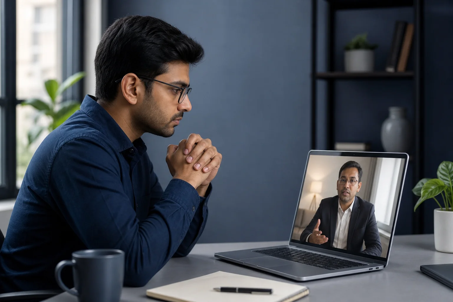 Startup founder in India on a video consultation with an outsourced general counsel