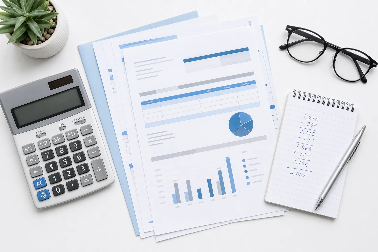 Calculator and billing documents representing case expense calculations in a rear-end accident legal claim