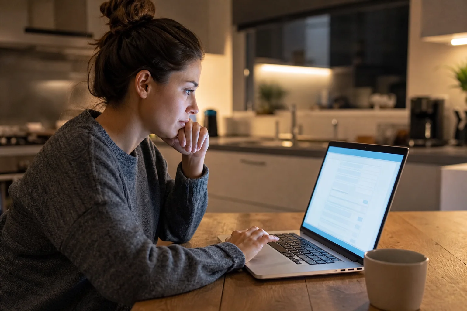 Accident victim completing an online legal intake form on a laptop at home after a rear-end collision