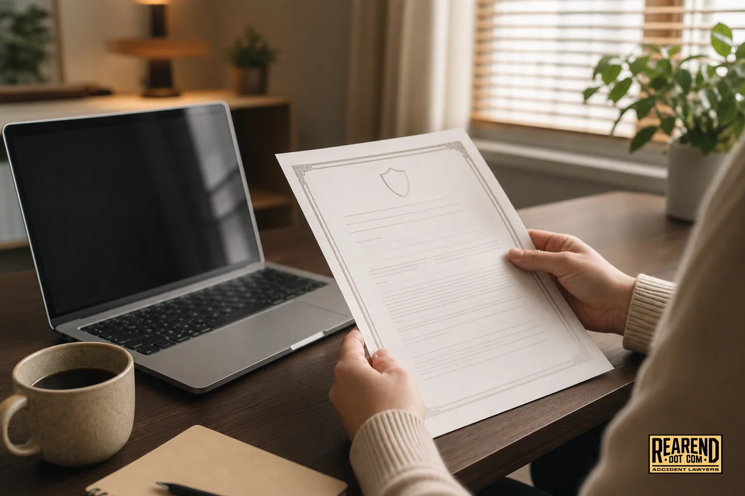 Person reviewing their own auto insurance policy declarations page to check underinsured motorist coverage