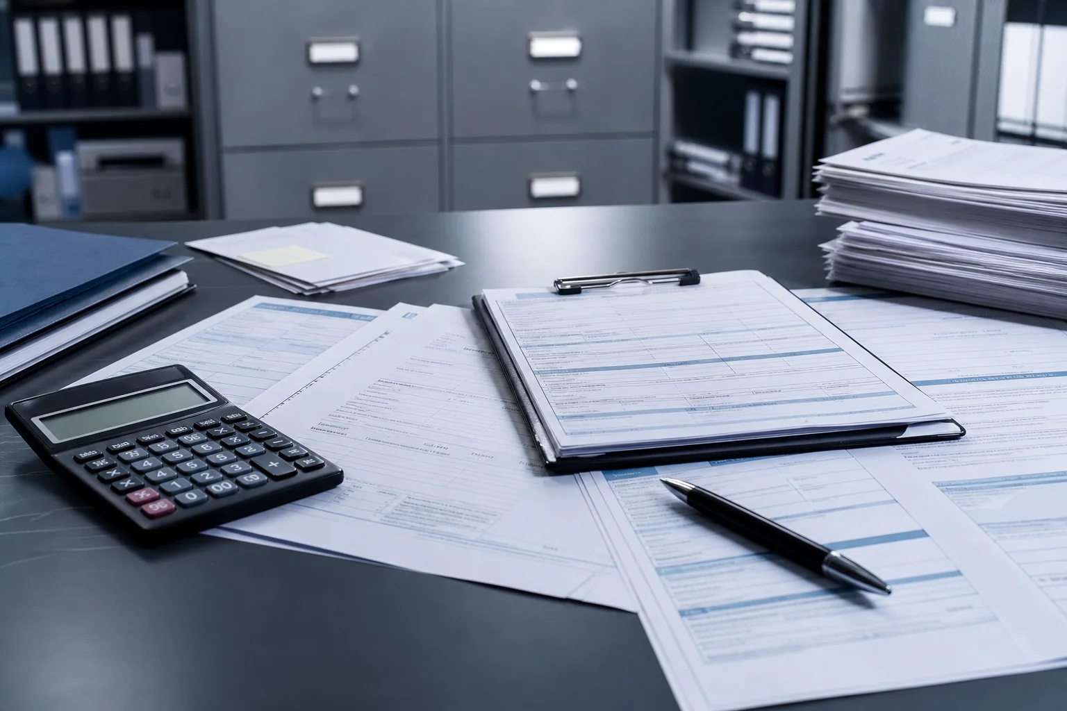 Insurance claim documents and forms spread across a desk, representing the claims review process
