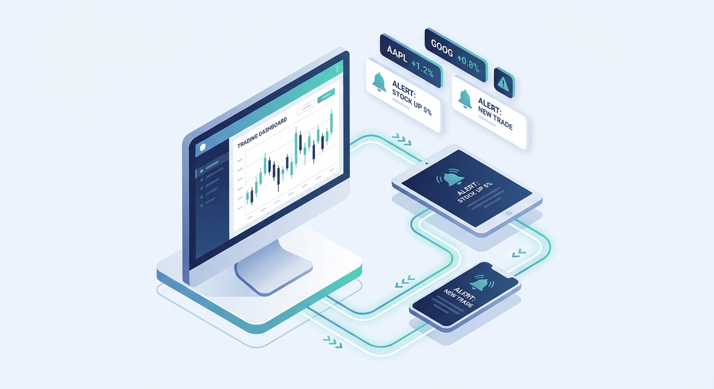 Multi-platform trading alert integration workflow showing connected devices