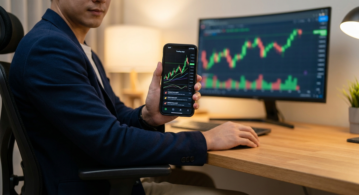 trader using a stock screener app on mobile to discover real-time technical setups