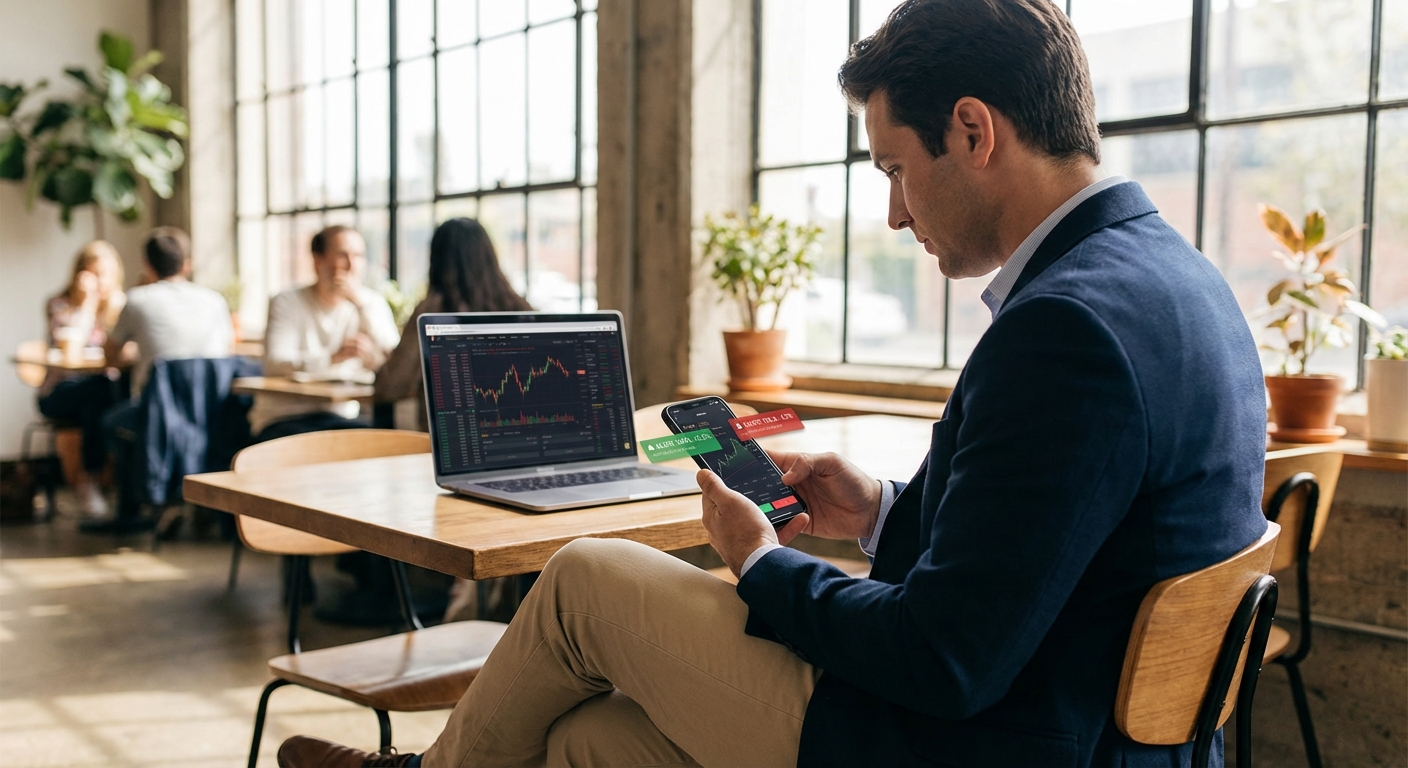 trader using mobile stock scanner app to receive real-time alerts