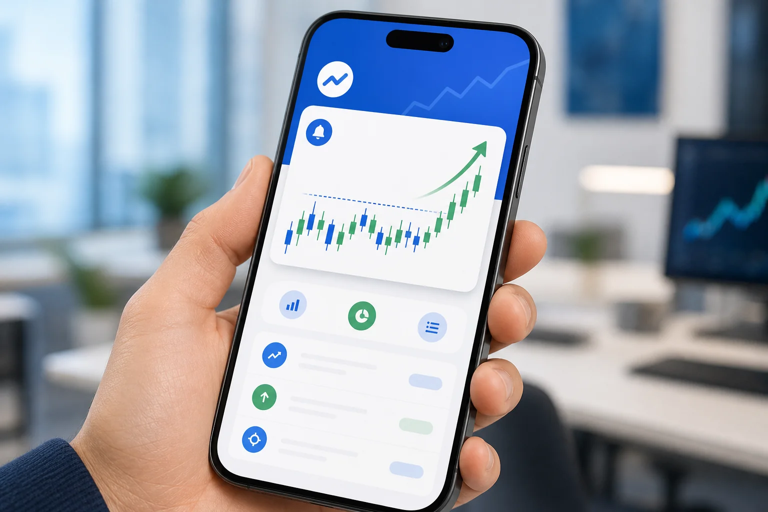 Smartphone displaying a trading alert notification with a clean mobile app interface for swing trade setups