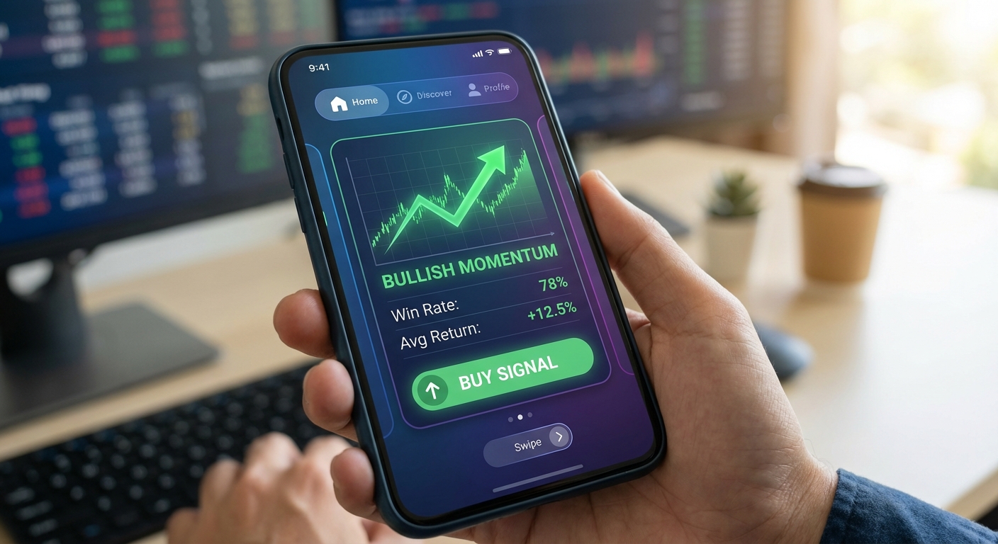 mobile momentum trading app showing alerts and setups on smartphone