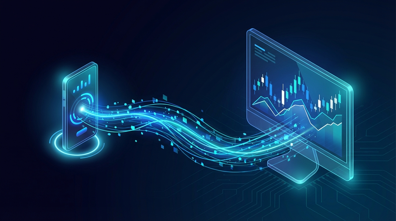 integration between stock market app and charting platform with data flow visualization