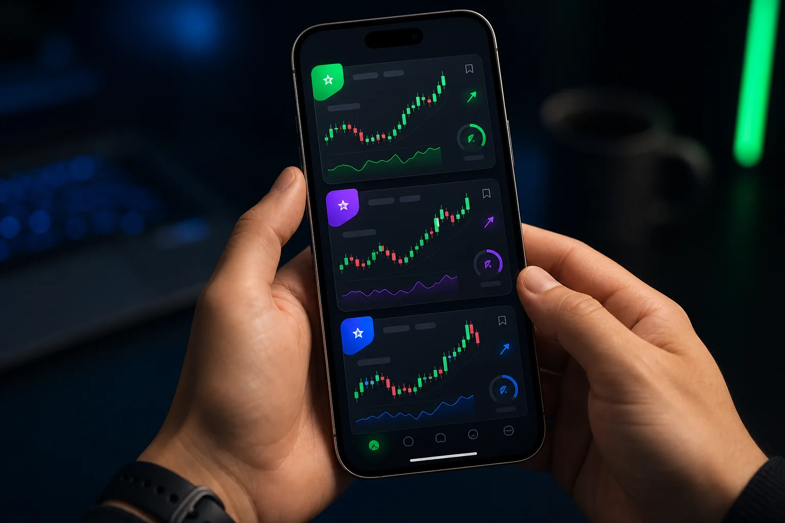 ChartMath mobile-first stock scanner app showing swipe-based setup discovery on iPhone