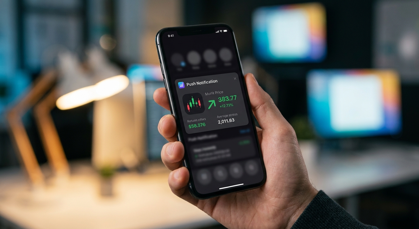 Mobile trading app showing ORB trading alert notification with real-time breakout signal and chart thumbnail