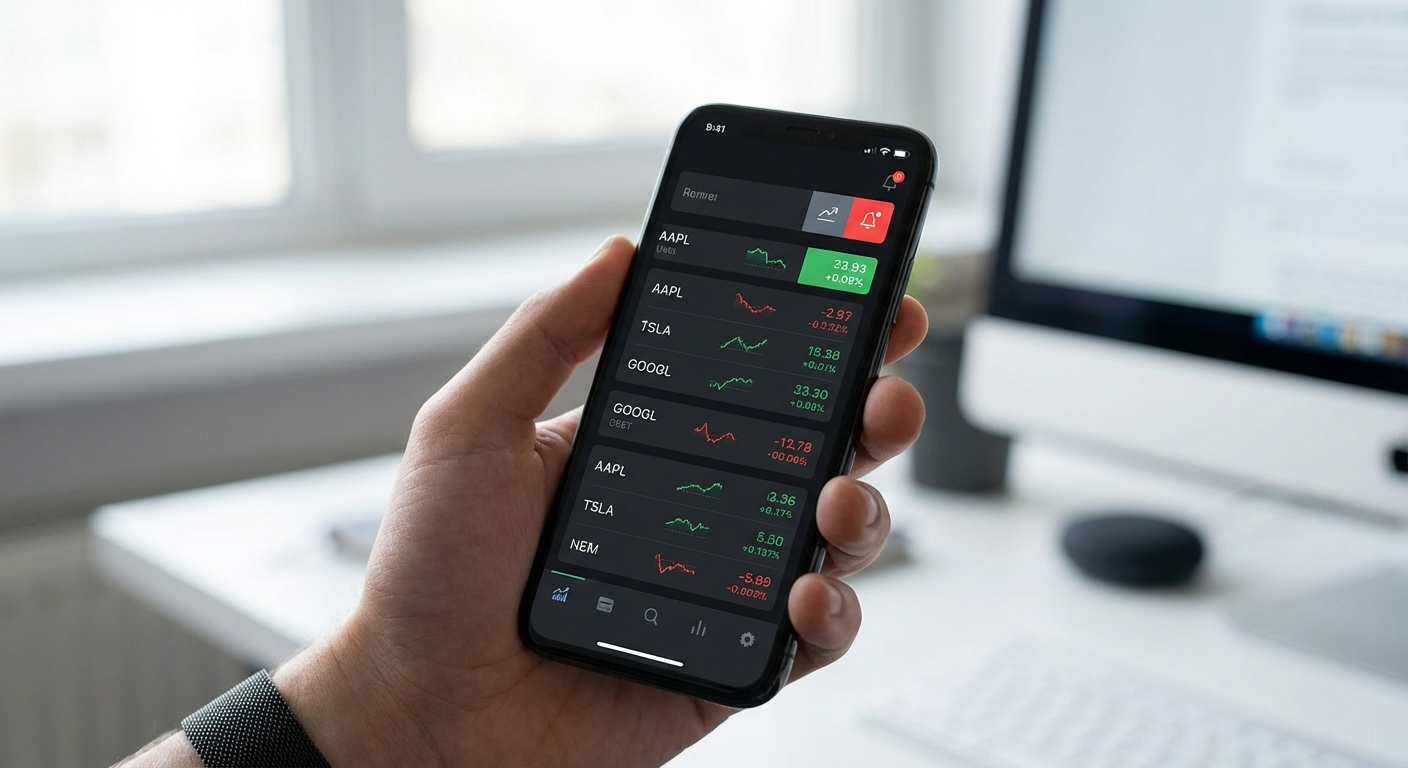 Mobile swing trading watchlist showing curated stocks with technical setup alerts and momentum indicators
