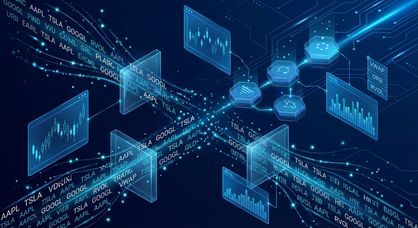 Stock screening technology filtering market data and identifying technical trading opportunities in real-time