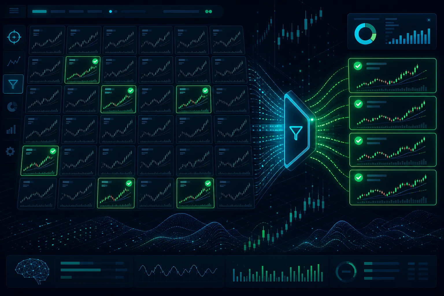 Automated stock market scanner filtering hundreds of tickers for technical setups