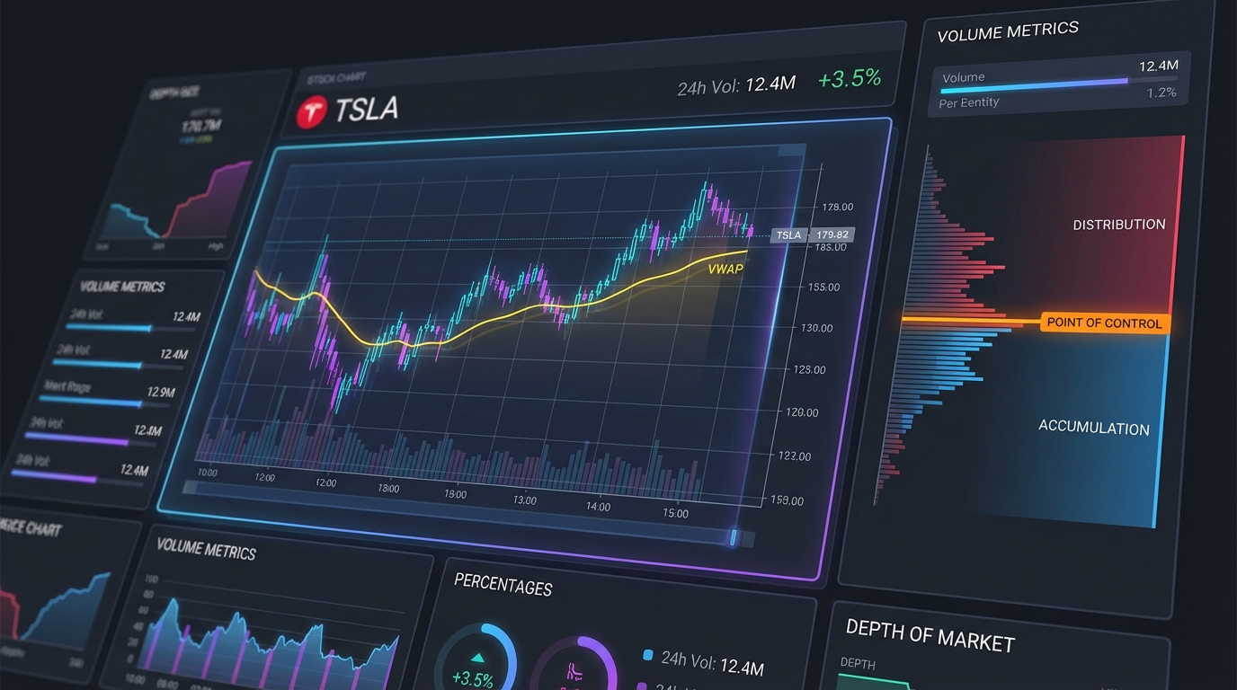 advanced volume analysis dashboard showing VWAP, volume profile, and institutional trading indicators