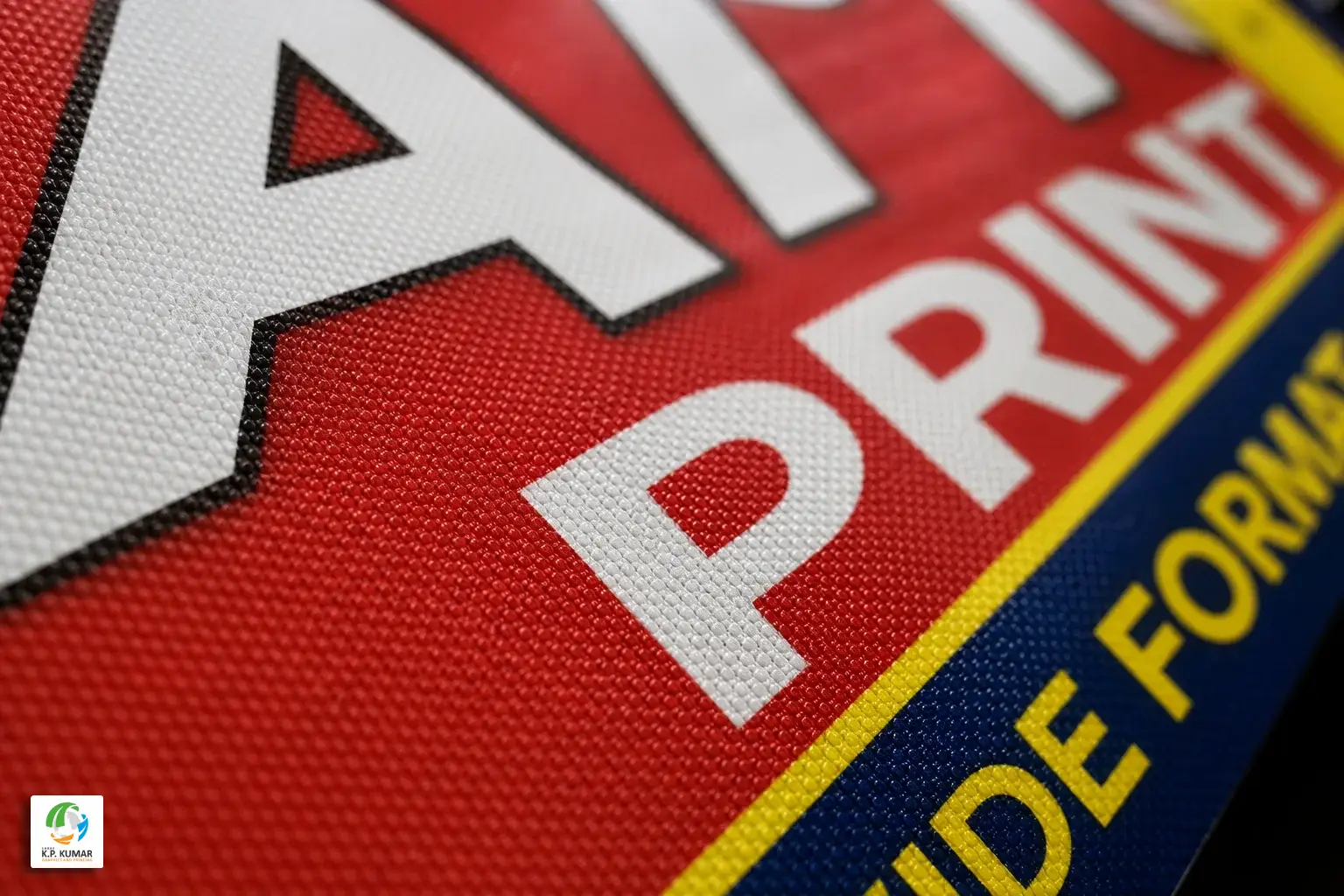 Close-up of a high-resolution flex banner print showing vibrant colors and sharp detail