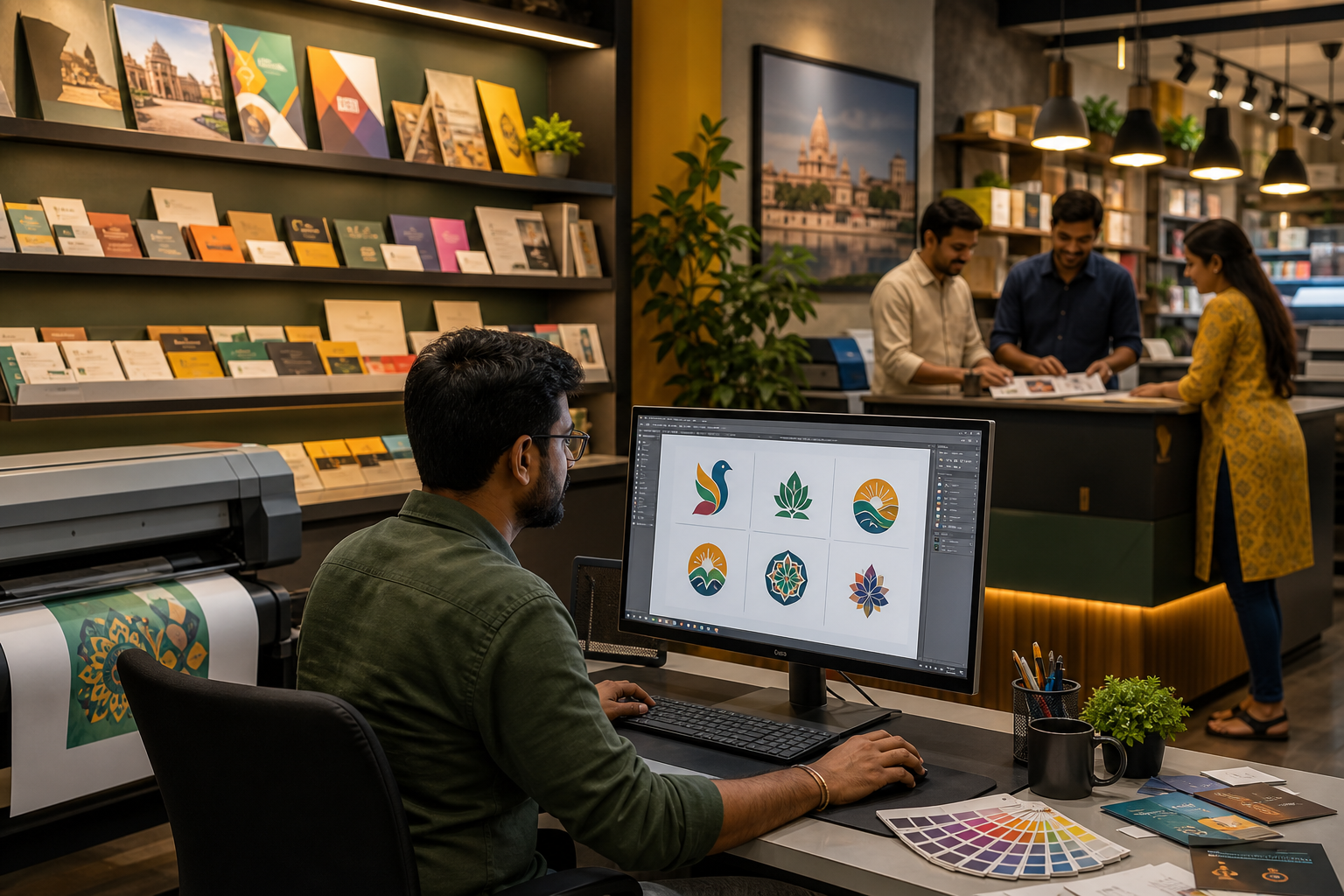 Shree KP Kumar graphic design and printing shop in Ahmedabad offering transparent logo design cost and branding services