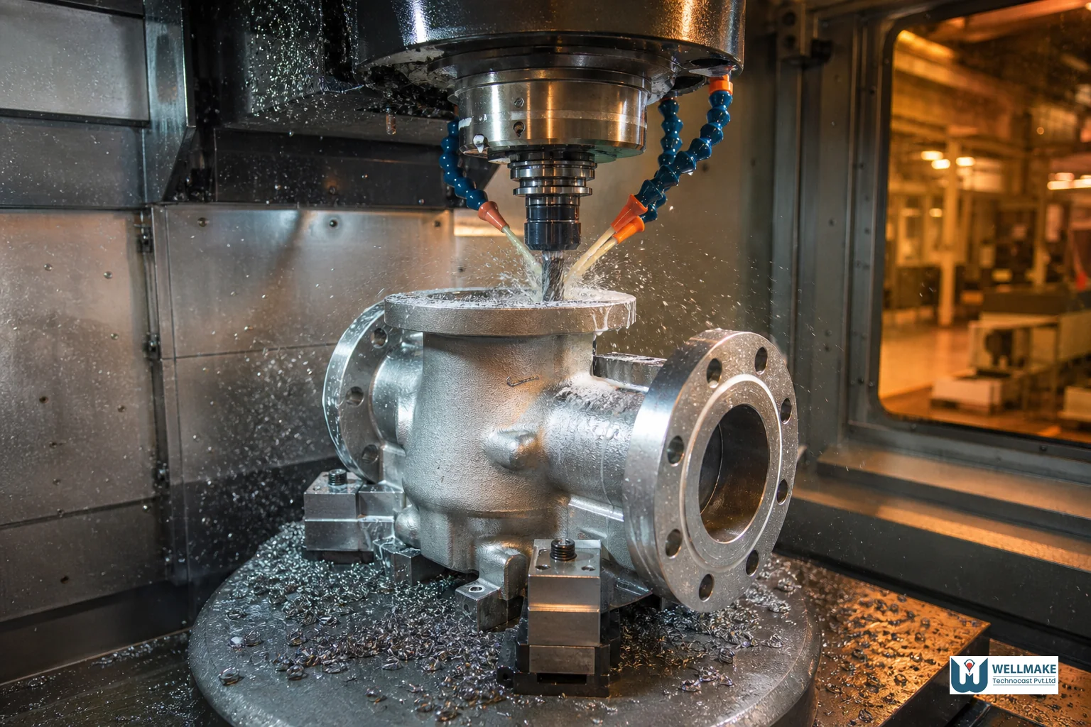 Foundry quality control technician operating a spectrometer and hardness tester in a metallurgical testing lab