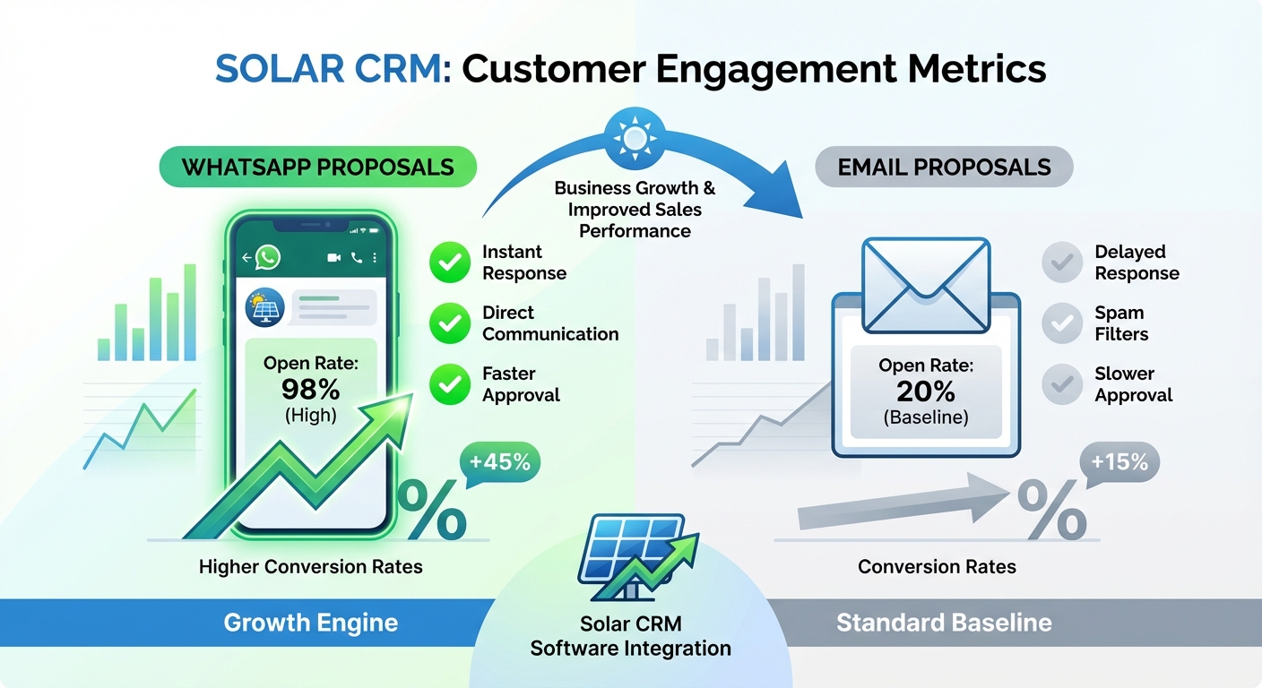 Customer engagement metrics comparison showing WhatsApp proposals higher conversion rates